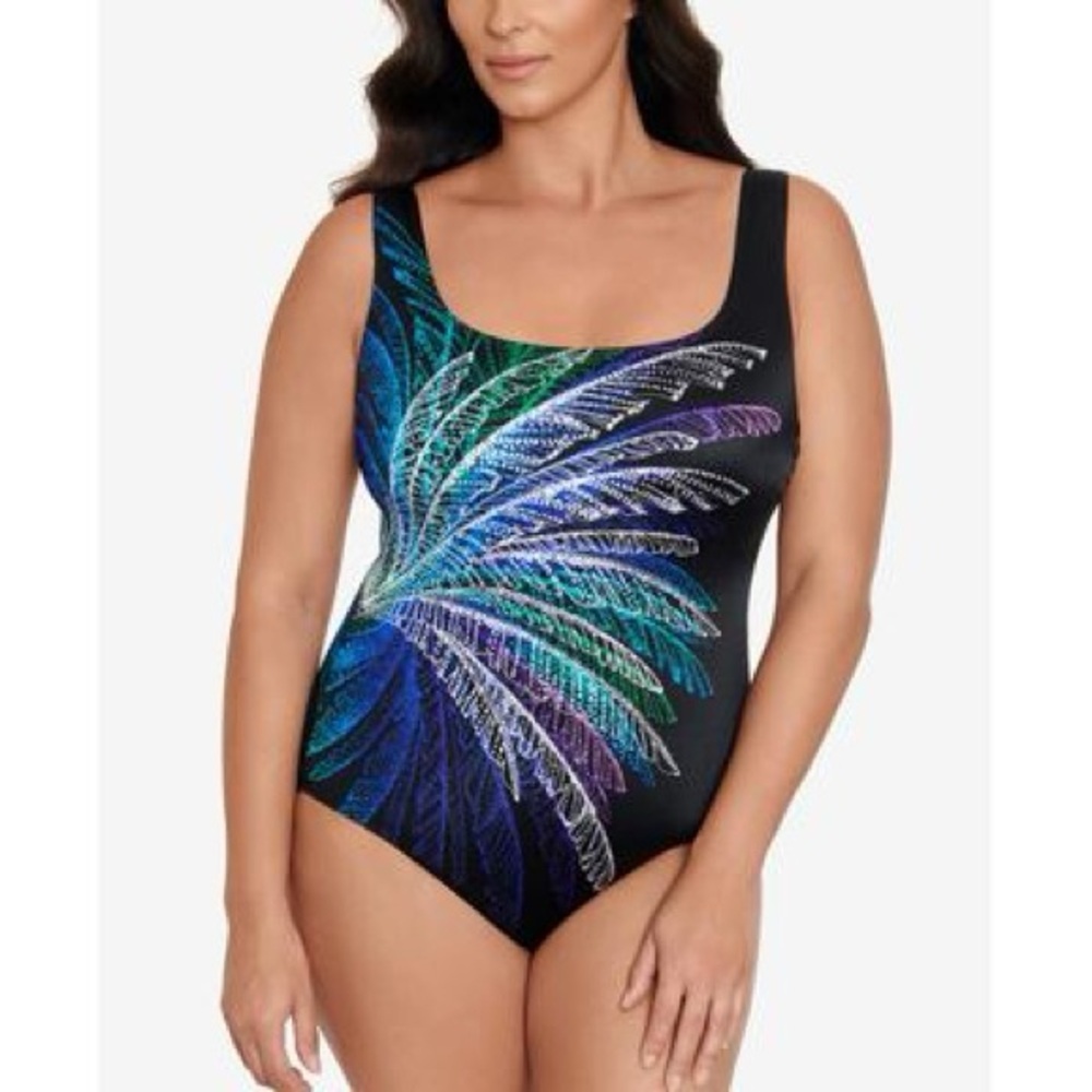 Swim Solutions PALM IN PALM Firework Print One-Piece Swimsuit Size 16